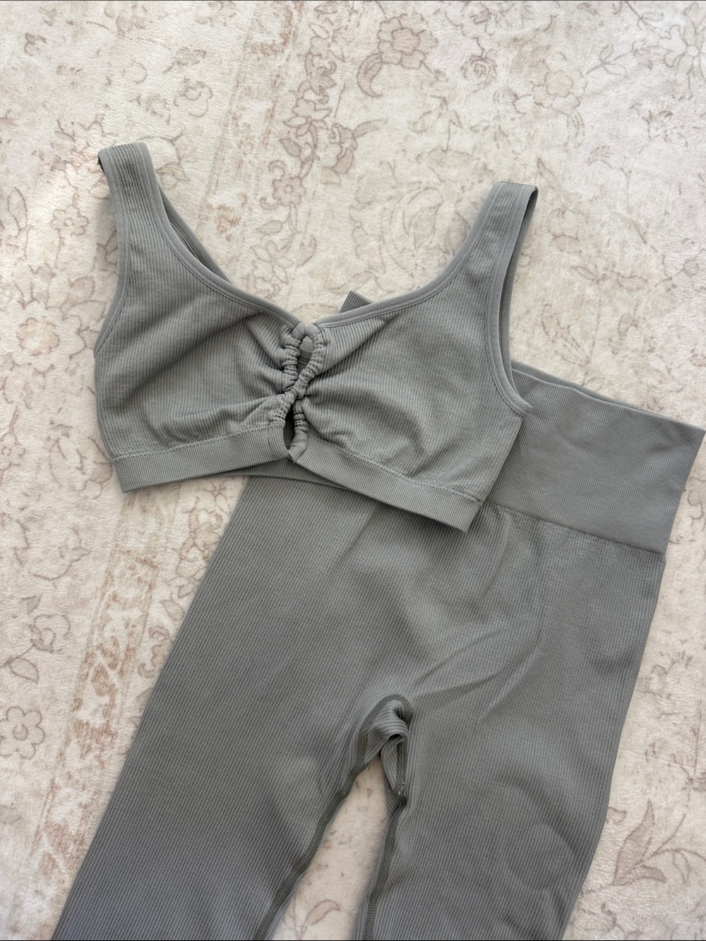 L*Space Knot-Front Bralette & High-Waist Legging Set - Olive Gray